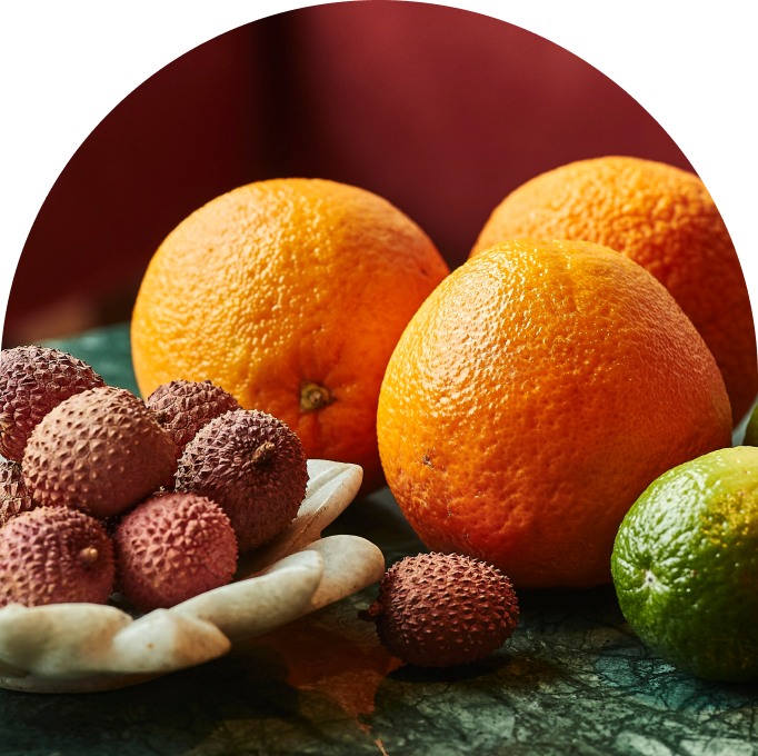 Lychees, oranges and limes
